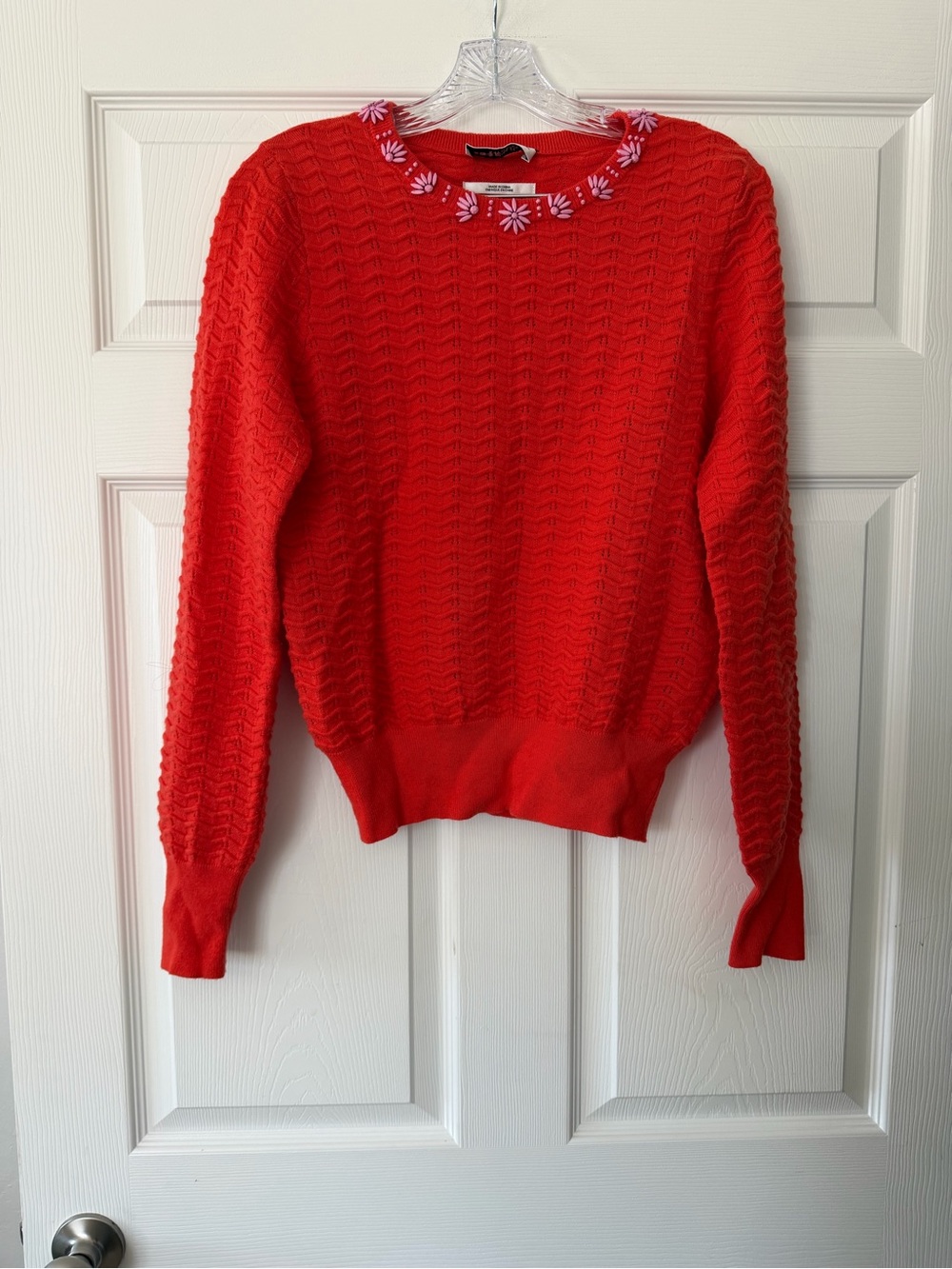 Essentiel Antwerp Gustavia red knit sweater with embellished neckline